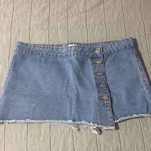 superdown Light Blue Denim Mini Skirt with Button Front
